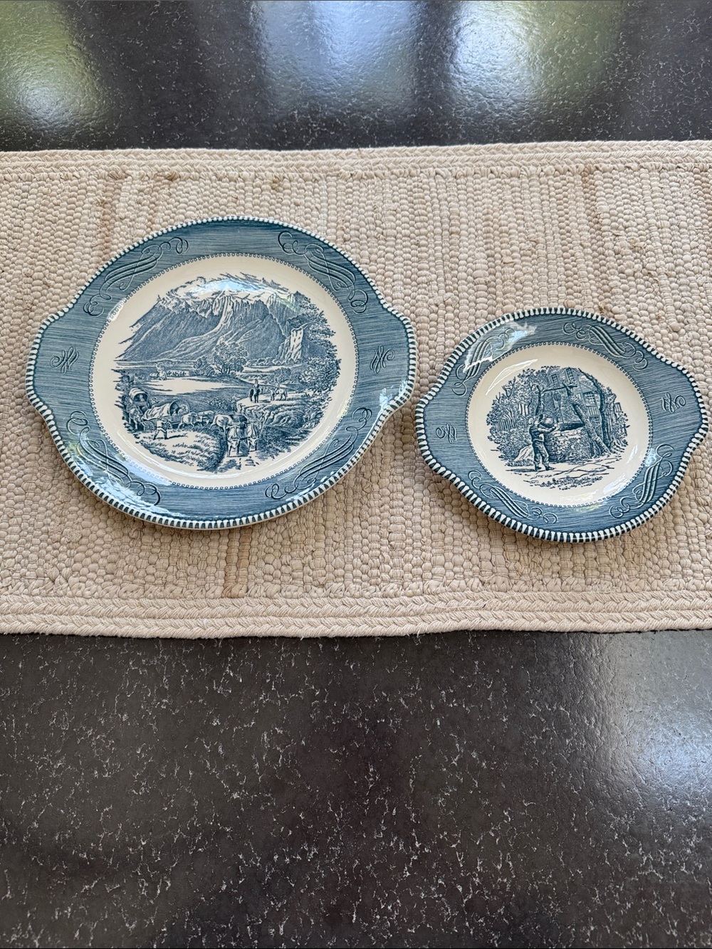 Vintage CURRIER & IVES by Royal China Scenic Transferware Ironstone - Set of 2 - Picture 9 of 9